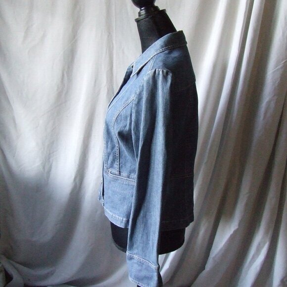 Valerie Stevens jean jacket petite medium blue denim coat grey plastic buttons - Picture 4 of 12